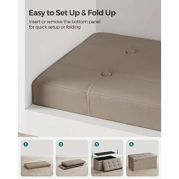 SONGMICS Mazie Collection - 30 Inches Folding Storage Ottoman Bench, Ottoman with Storage, Foot Rest Stool, Load 660 lb, for Living Room, Synthetic Leather, Camel Brown ULSF040R01