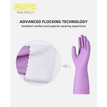 PACIFIC PPE 4 Pairs Reusable Dishwashing Cleaning Gloves with Latex Free, Cotton Lining, Kitchen Glo...