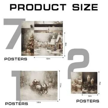 Whaline 10Pcs Christmas Vintage Wall Art Prints Retro Xmas Tree Santa Snowman Paper Posters Winter R...