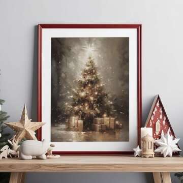 Whaline 10Pcs Christmas Vintage Wall Art Prints Retro Xmas Tree Santa Snowman Paper Posters Winter Rustic Picture Decoration For Party Gallery Living Room Office, Unframed