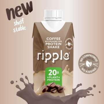 Ripple Vegan Protein Shake | 94mg of Caffeine | 20g Plant-Based Protein | Non-Dairy, Gluten-Free & S...