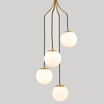 HOLKIRT Mid Century Modern Pendant Lighting - 4-Light Globe Chandeliers with White Opal Glass Shade ...