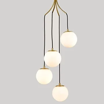 HOLKIRT Mid Century Modern Pendant Lighting - 4-Light Globe Chandeliers with White Opal Glass Shade ...