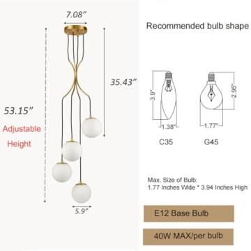 Mid Century Modern Pendant Lighting - 4-Light Brass Chandelier