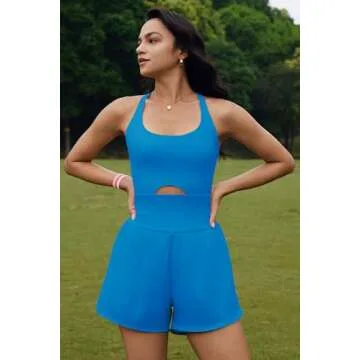 ReachMe Womens Running Onesie Workout Rompers Athletic Romper One Piece Outfits Exercise Jumpsuits Gym Yoga Clothes(Brilliant Blue,S)