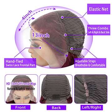 FASHION PLUS 99J Loose Wave Lace Front Wigs Human Hair Pre Plucked 200% Density 13x4 HD Transparent Burgundy Loose Deep Wave Full Frontal Human Hair Wigs for Black Women