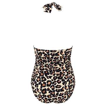 RXRXCOCO Women V Neck One Piece Swimsuits Tummy Control Ruched Swimwear Halter Bathing Suit Leopard X-large