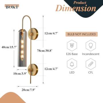 BOKT Brushed Brass Gold Wall Sconce - Stylish Smoke Gray Glass Design