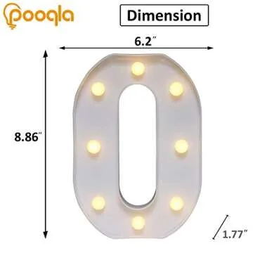 Pooqla Decorative Led Light Up Number Letters, White Plastic Marquee Number Lights Sign Party Wedding Decor Battery Operated Number (0)