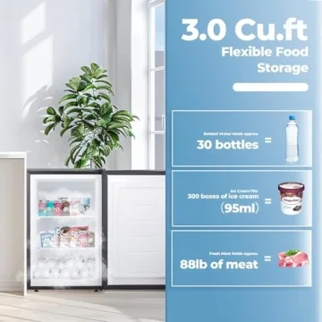 Electactic 3.0 Cu.ft Upright Freezer, Small Mini Freezer with Adjustable Thermostat, Removable Shelves, Reversible Single Door, for Bedroom/Home/Dorms/Apartment (Stainless Steel)