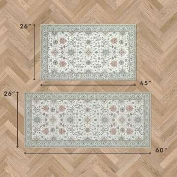 Laura Ashley Beige Aure Floral Machine Washable & Slip Resistant 2 Piece Set - 26" x 45" Accent Rug & 26" x60" Runner Rug