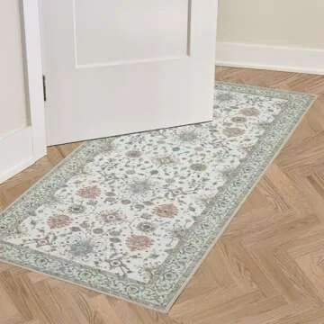 Laura Ashley Beige Aure Floral Machine Washable & Slip Resistant 2 Piece Set - 26" x 45" Accent Rug & 26" x60" Runner Rug