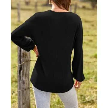 BTFBM Women Casual Long Sleeve V Neck Knit Pullover Shirt