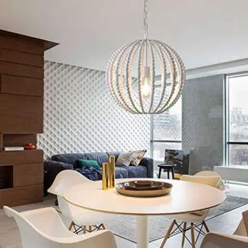 KunMai Modern Pure White Wooden Bead Pendant Light