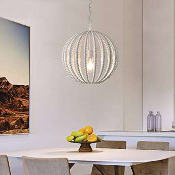 KunMai Modern Pure White Wooden Bead Pendant Light