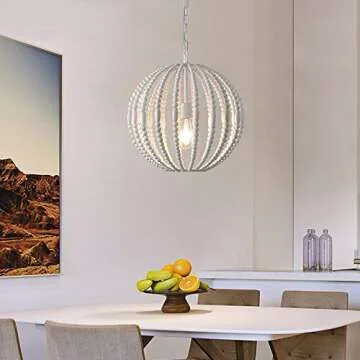 KunMai Modern Pure White Wooden Bead Pendant Light