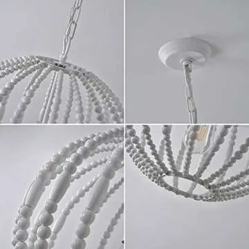 KunMai Modern Pure White Wooden Bead Pendant Light