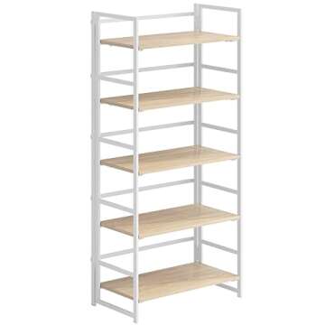GHQME No-Assembly Folding Bookshelf Storage Shelves 5 Tiers Vintage Multifunctional Plant Flower Stand Storage Rack Shelves Bookcase for Home Office (White)