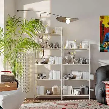 GHQME No-Assembly Folding Bookshelf Storage Shelves 5 Tiers Vintage Multifunctional Plant Flower Stand Storage Rack Shelves Bookcase for Home Office (White)