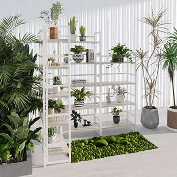 GHQME No-Assembly Folding Bookshelf Storage Shelves 5 Tiers Vintage Multifunctional Plant Flower Stand Storage Rack Shelves Bookcase for Home Office (White)