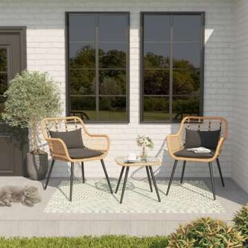 Verano Garden 3 Piece Patio Bistro Set, Outdoor Wicker Conversation Chair Sets Balcony Furniture,Cof...