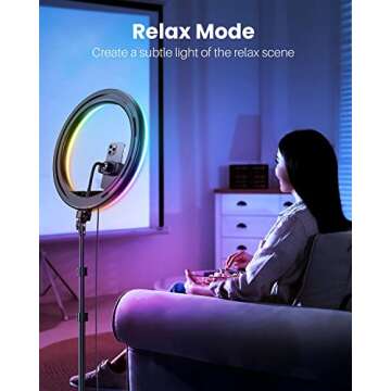 Weilisi 12'' Ring Light with Stand 72'' Tall & 2 Phone Holders,38 Color Modes Selfie LED Ring Light with Tripod Stand for iPhone/Android,Big Ring Light for Camera,YouTube,Makeup