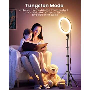 Weilisi 12'' Ring Light with Stand 72'' Tall & 2 Phone Holders,38 Color Modes Selfie LED Ring Light with Tripod Stand for iPhone/Android,Big Ring Light for Camera,YouTube,Makeup