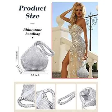MTLEE Women Clutch Rhinestone Jewelry Set 4 Pieces Bridal Wedding Choker Bracelet Dangle Earrings Triangle Bling Glitter Purse for Party (Silver)