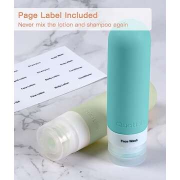 Quatish Travel Bottles 【Original Patented】, 3 oz Tsa Approved Leak Proof Travel Containers for Toiletries, Silicone Shampoo Bottles, 4 Pack Travel Size Toiletries with Toiletry Bag, Morandi