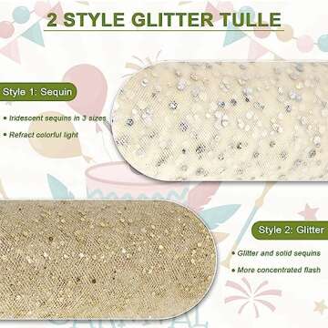 Glitter Tulle Fabric Rolls 6 Inch 50 Yards (150FT) Sequin Sparkling Ribbon Spool Netting for Wedding, Tutu Skirt, Gift Wrapping, Party Decoration (Ivory)