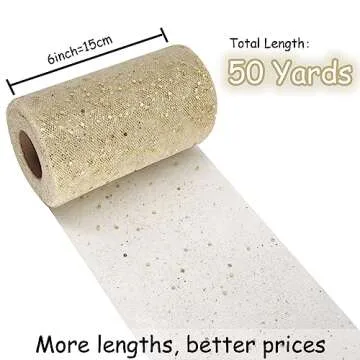 Glitter Tulle Fabric Rolls 6 Inch 50 Yards (150FT) Sequin Sparkling Ribbon Spool Netting for Wedding, Tutu Skirt, Gift Wrapping, Party Decoration (Ivory)