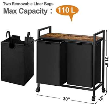 WOWLIVE Double Laundry Hamper with Lid and Wheels for Easy Laundry