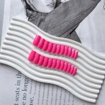 Hot Pink Press On Nails Medium Long Square, Xcreando Medium Coffin Nails Acrylic Nails Press ons Glue on Nails Medium Length, Solid Color Fake Nails for Women, Natural Thick Artificial Nails Stick on