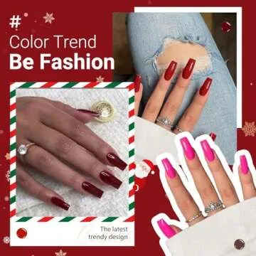 Hot Pink Press On Nails Medium Long Square, Xcreando Medium Coffin Nails Acrylic Nails Press ons Glue on Nails Medium Length, Solid Color Fake Nails for Women, Natural Thick Artificial Nails Stick on