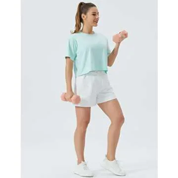 THE GYM PEOPLE Women's Drawstring Sweat Shorts High Waisted Summer Workout Lounge Shorts with Pockets Heather White