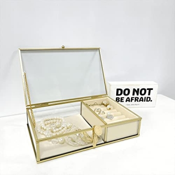 Ylu Yni Glass Jewelry Box Gold Frame Velvet Tray Organizer