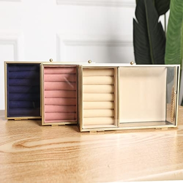 Ylu Yni Glass Jewelry Box Gold Frame Velvet Tray Organizer