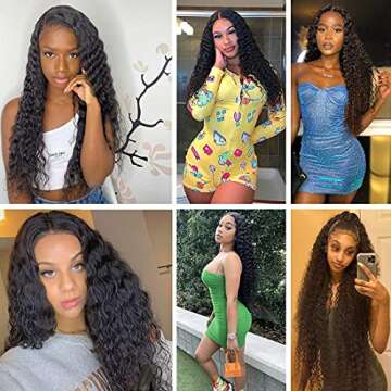Siyun Show 30 Inch Deep Wave Lace Front Wigs Human Hair 13x4 HD Lace Frontal Wigs Human Hair Pre Plucked Curly Lace Front Wig Human Hair Wig Deep Wave Curly Wigs Brazilian Hair 150% Density