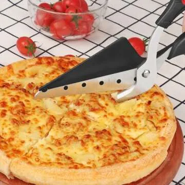Frepxzlk Pizza Scissors with Shovel, Pizza Cutter Scissors, Food-Grade Sharp Stainless Steel Blade and Soft Grip Handle, Black/Grey