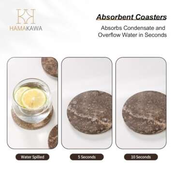 HAMAKAWA Marble Coasters Set of 4, Natural Gray Stone Coasters 4 Inch, Modern Round Travertine Drink Coasters for Home Decor, Coffee Table, Office