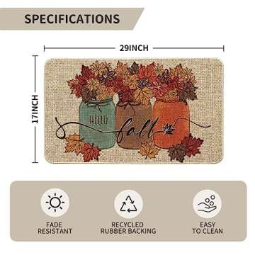 Artoid Mode Vase Floral Maple Leaves Hello Fall Doormat, Autumn Home Decor Low-Profile Switch Rug Door Mat Floor Mat for Indoor Outdoor 17x29 Inch