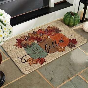 Artoid Mode Vase Floral Maple Leaves Hello Fall Doormat, Autumn Home Decor Low-Profile Switch Rug Door Mat Floor Mat for Indoor Outdoor 17x29 Inch