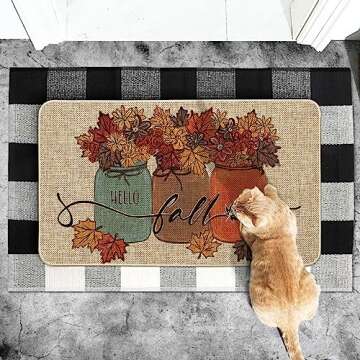 Artoid Mode Vase Floral Maple Leaves Hello Fall Doormat, Autumn Home Decor Low-Profile Switch Rug Door Mat Floor Mat for Indoor Outdoor 17x29 Inch