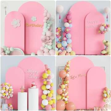 Putros Wedding Arch Cover Set of 2 Pink Spandex Fitted Arch Cover for Round Top Chiara Backdrop Stand Covers for Wedding Birthday Party Decoration 7.2FT, 6FT