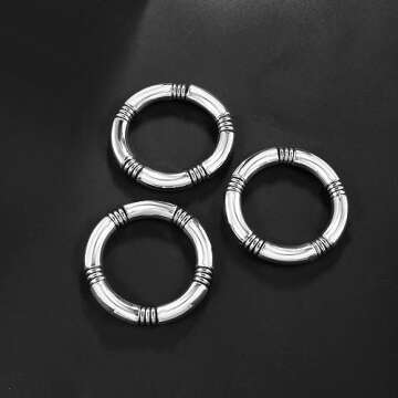 3pcs Silver Chunky Bangles Bracelets For Women Stack Layered Curved Bamboo Tube Stretch Bracelets Gift Jewelry