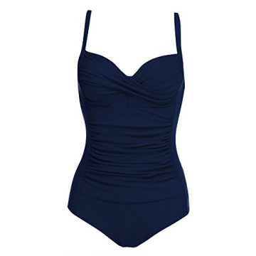 Ekouaer Sexy Swimsuits Lady Push Up 1 Pc Bathing Suits With Ruffles Beach Wear, Navy Blue, Large