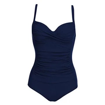 Ekouaer Sexy Swimsuits Lady Push Up 1 Pc Bathing Suits With Ruffles Beach Wear, Navy Blue, Large