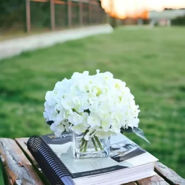 Lifelike Silk Hydrangea Arrangement in Glass Vase