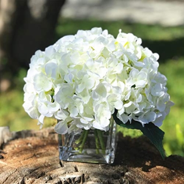 Lifelike Silk Hydrangea Arrangement in Glass Vase