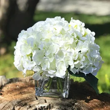 Lifelike Silk Hydrangea Arrangement in Glass Vase